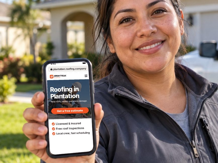 plantation.roofing.company open in a phone browser